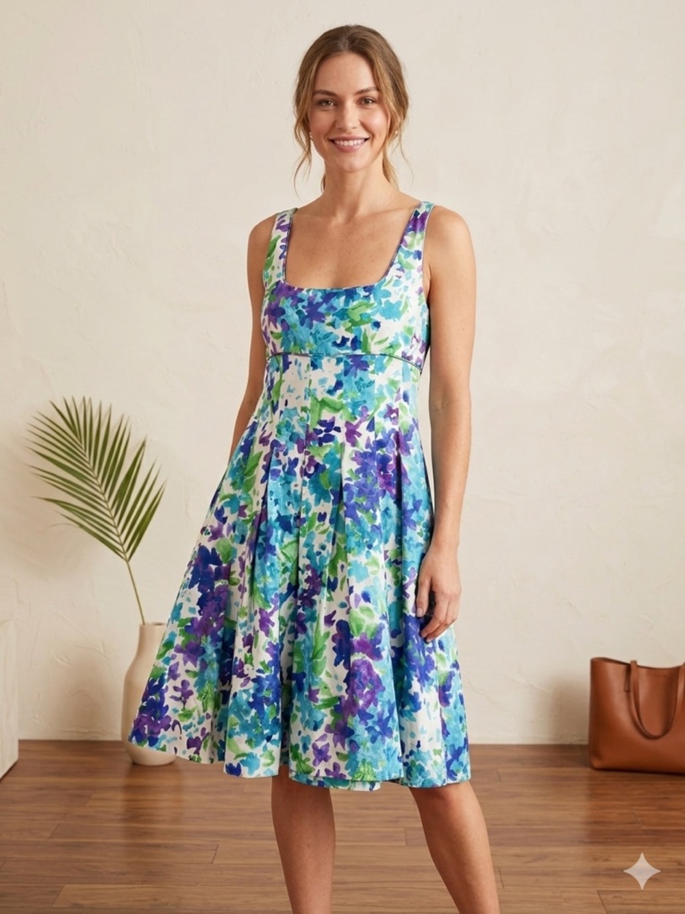 Lauren Ralph Lauren Blue & Green Floral Midi Dress